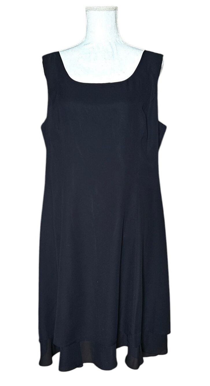 Vintage Virgo Womens Sheath Dress Black Lined Scoop Neck Knee Length Size 16